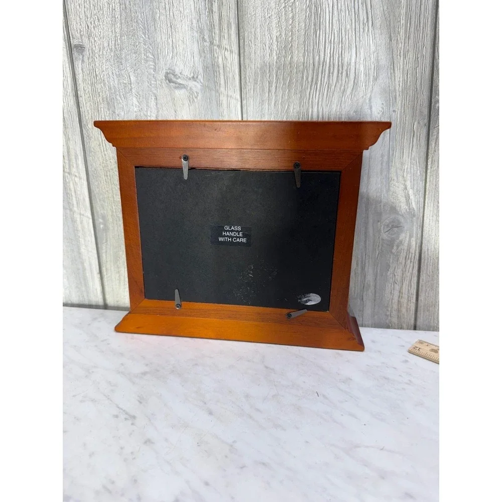 Wooden Sliding Door Triple Picture Frame Mantel Style Brown Cherry Finish